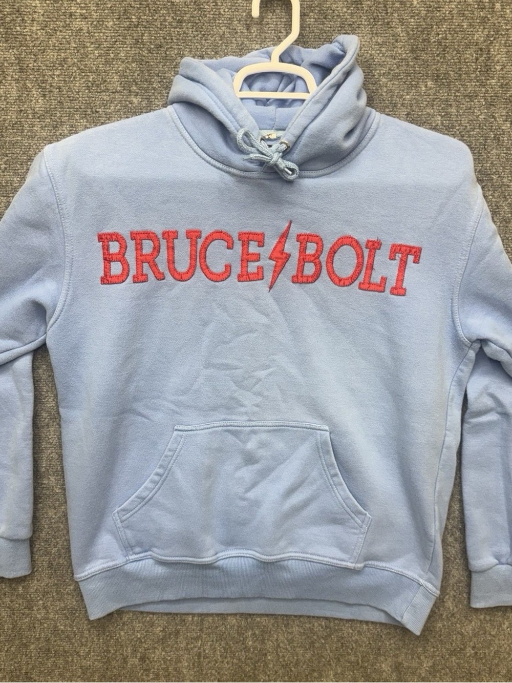 Bruce Bolt Hoodie Pullover Embroidered Spell Out Lightning Bolt Pullover Mens XL